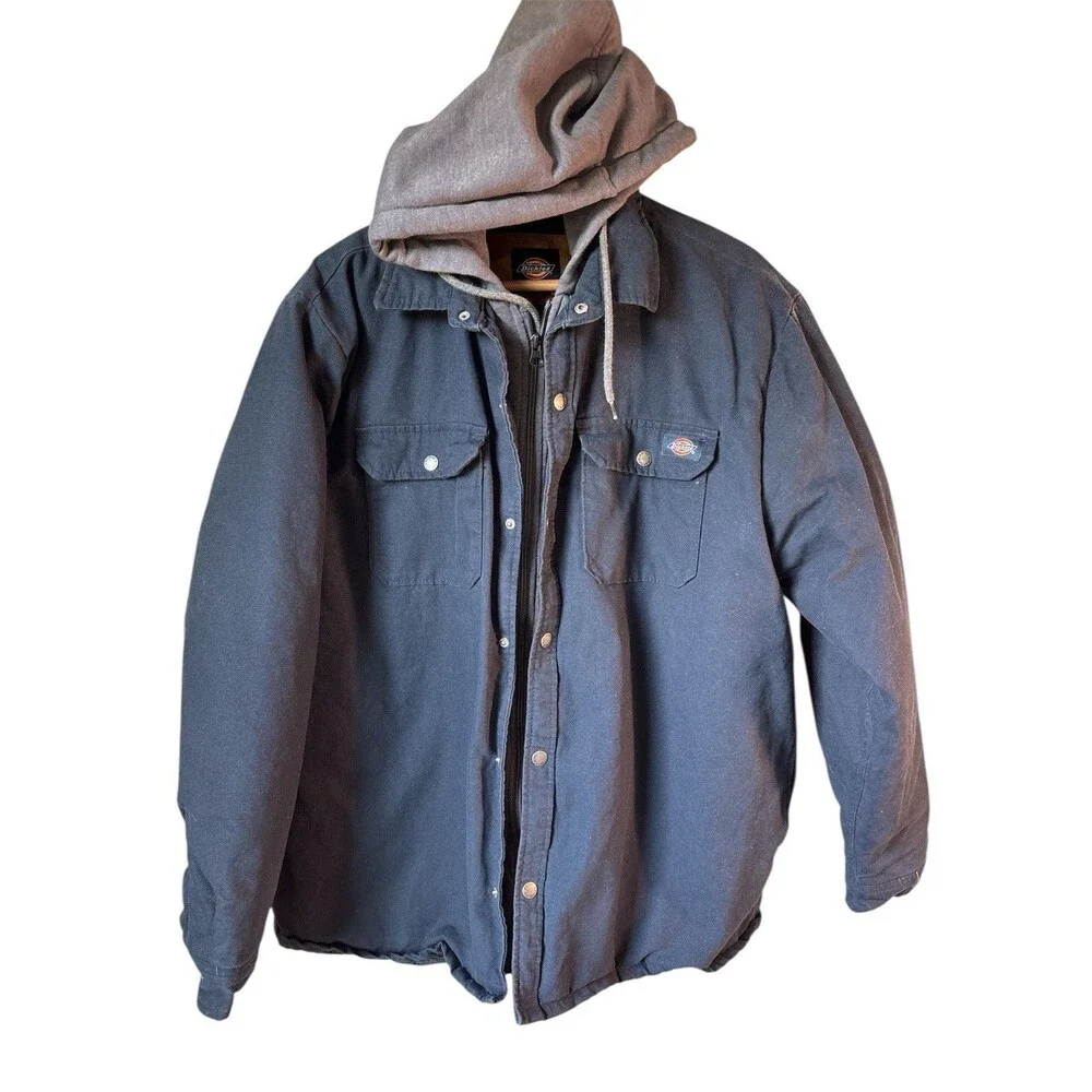 Dickies Men's Jacket Fleece Hooded Duck Shirt Coat Navy Gray quilted XL Work
